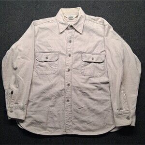 Vintage 80s Woolrich Chamois Heavy Button Up Shirt Ivory Beige Men's Size XL USA